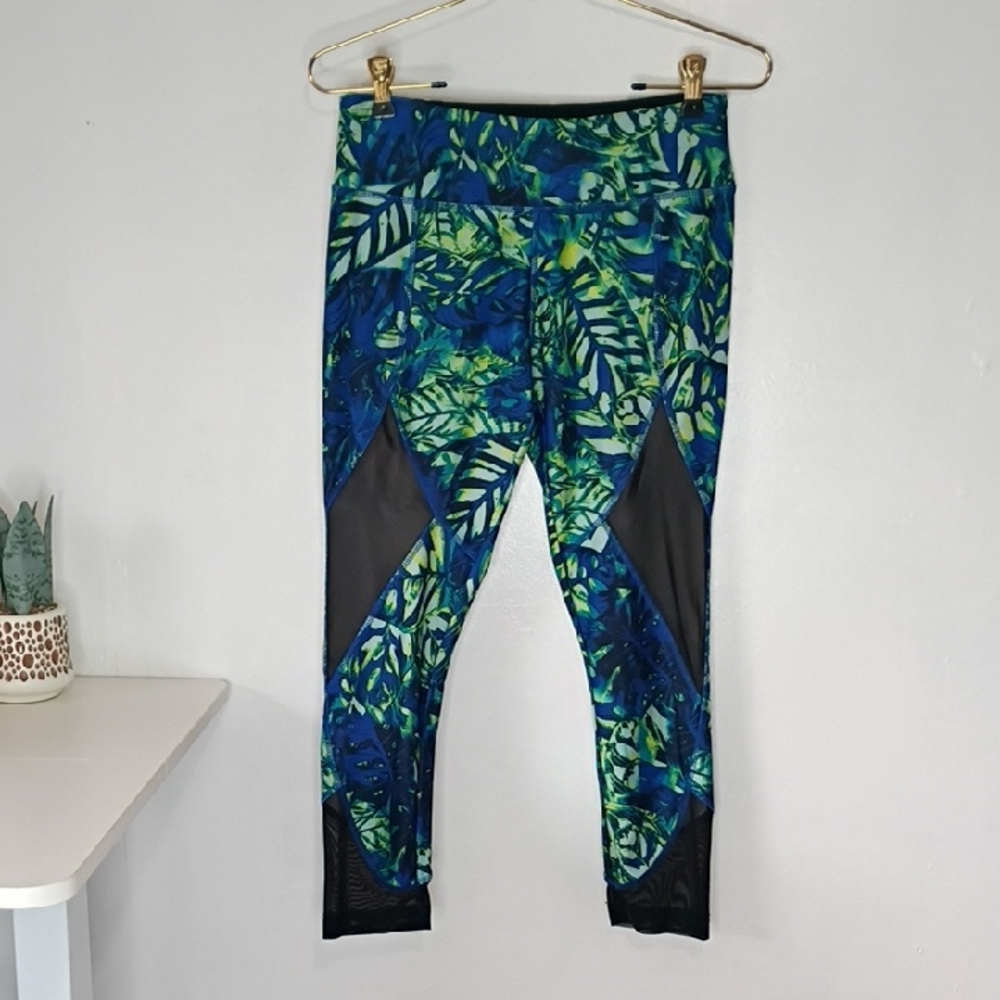 Athletica Vogo Tropical Print Leggings Mesh Panels Women's Small High Rise Worko
